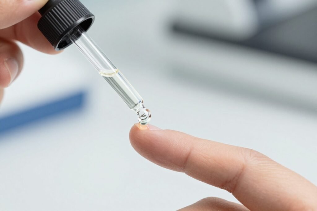 Application of immersion oil to a fingertip Application of immersion oil to a fingertip