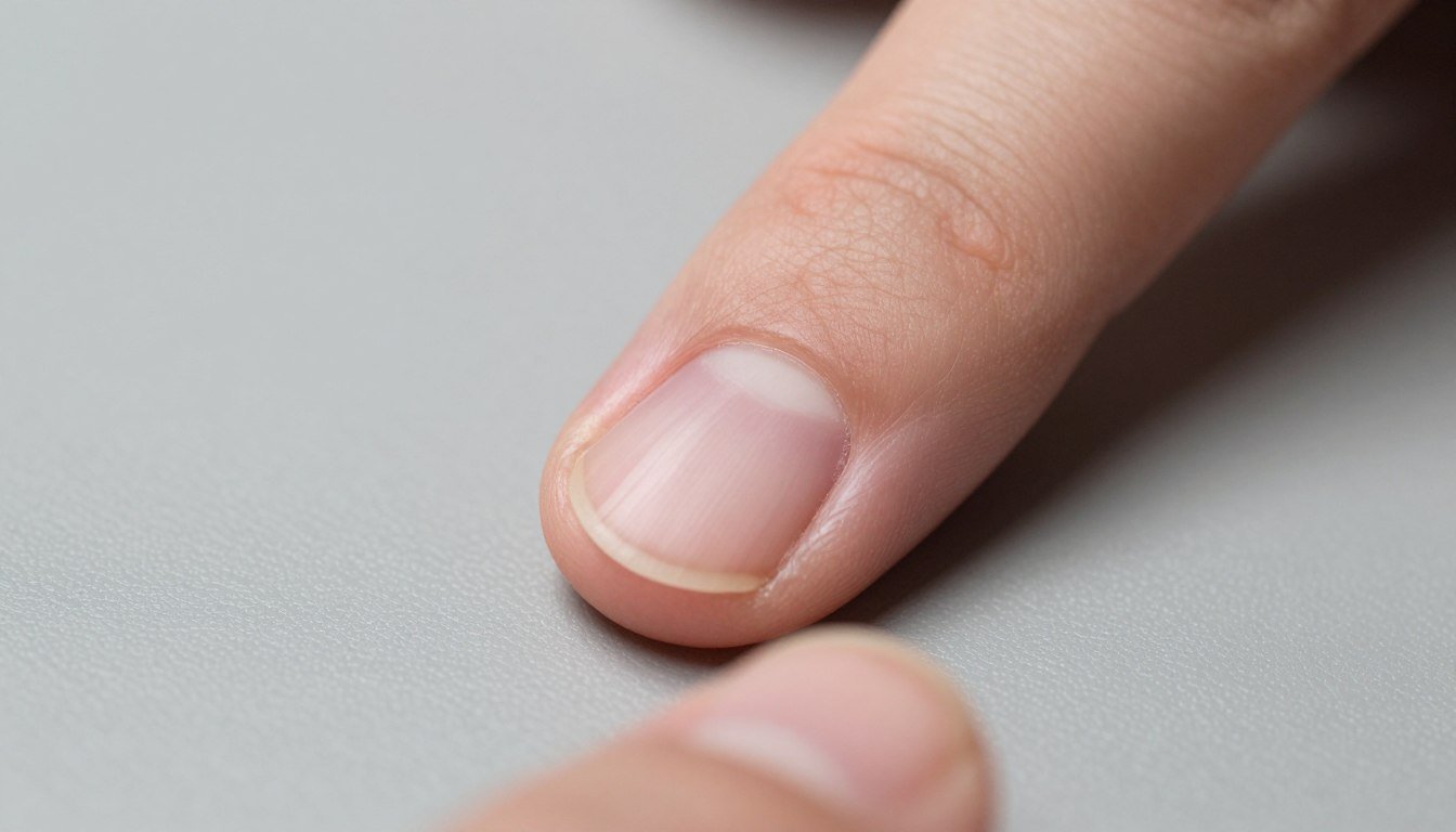 Close-up of human finger showing nail plate and surrounding lateral tissue folds