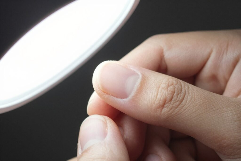 Dermatological examination of distal digit showing proximal and lateral borders Dermatological examination of distal digit showing proximal and lateral borders