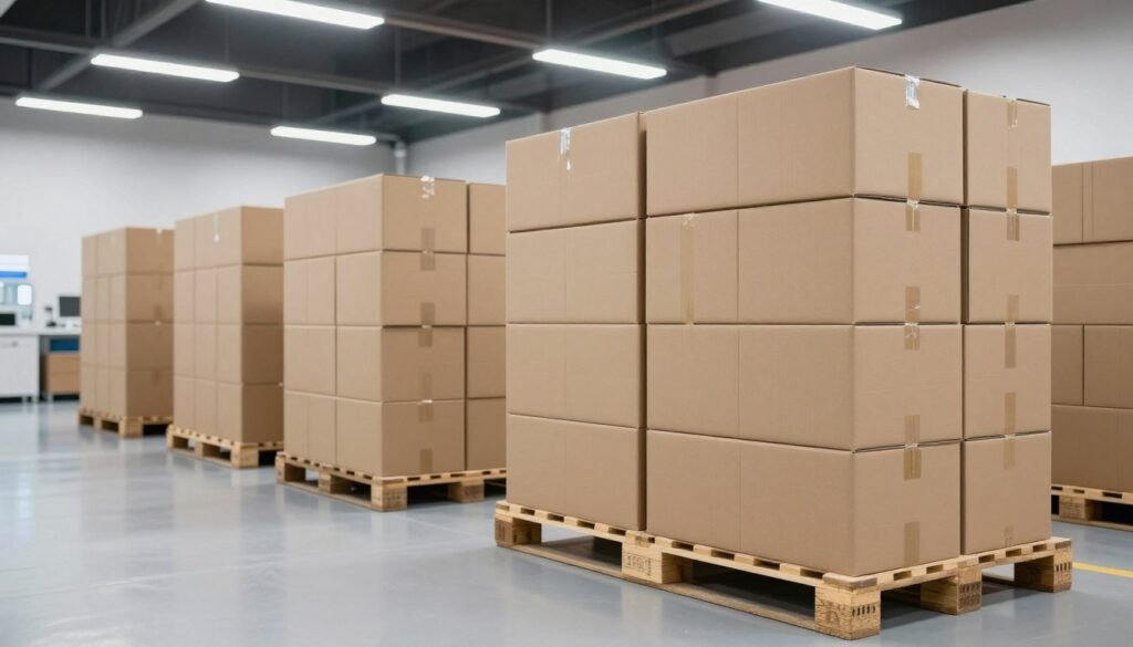 Medical device warehouse shipment preparation with secured industrial freight cartons